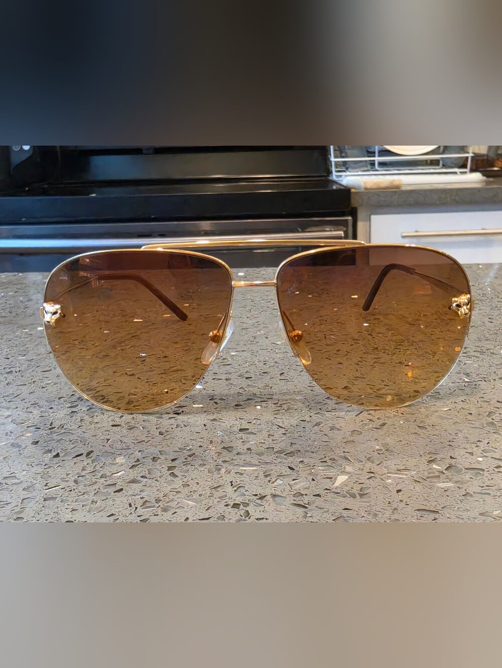 CartierPanthère De Cartier 60MM Aviator Unisex Sunglasses No Case Replace Pouch